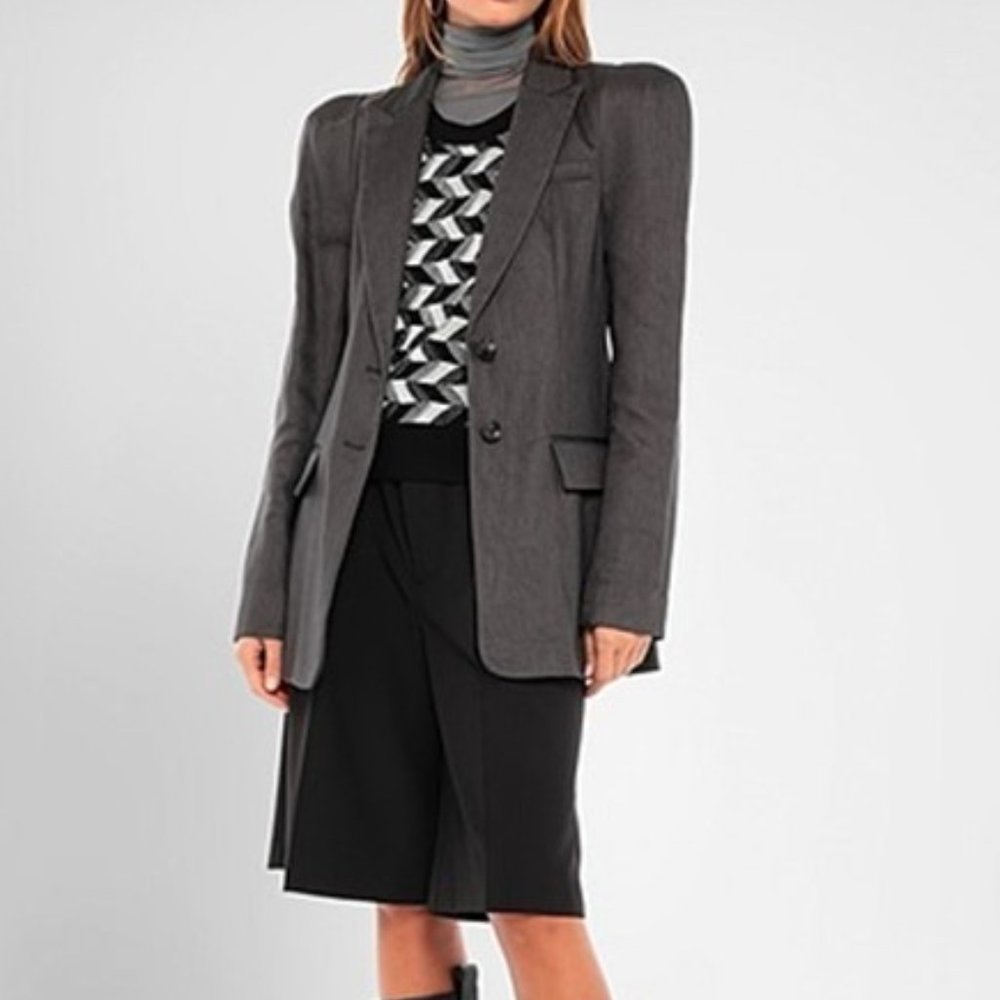 TIBI Single-Breasted Wesson Bonded Linen Blazer, Dark Grey, Sz 4